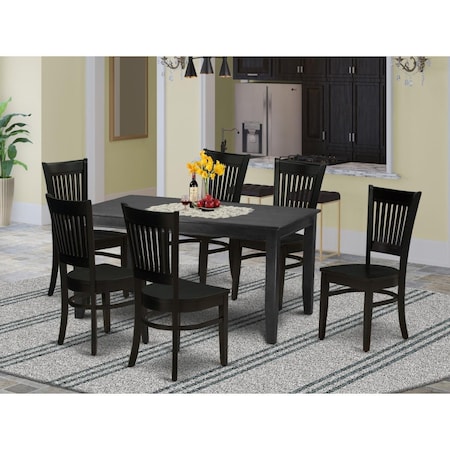 East West Furniture 7 Piece Dudley Small Dining Table Set - Black DUVA7-BLK-W